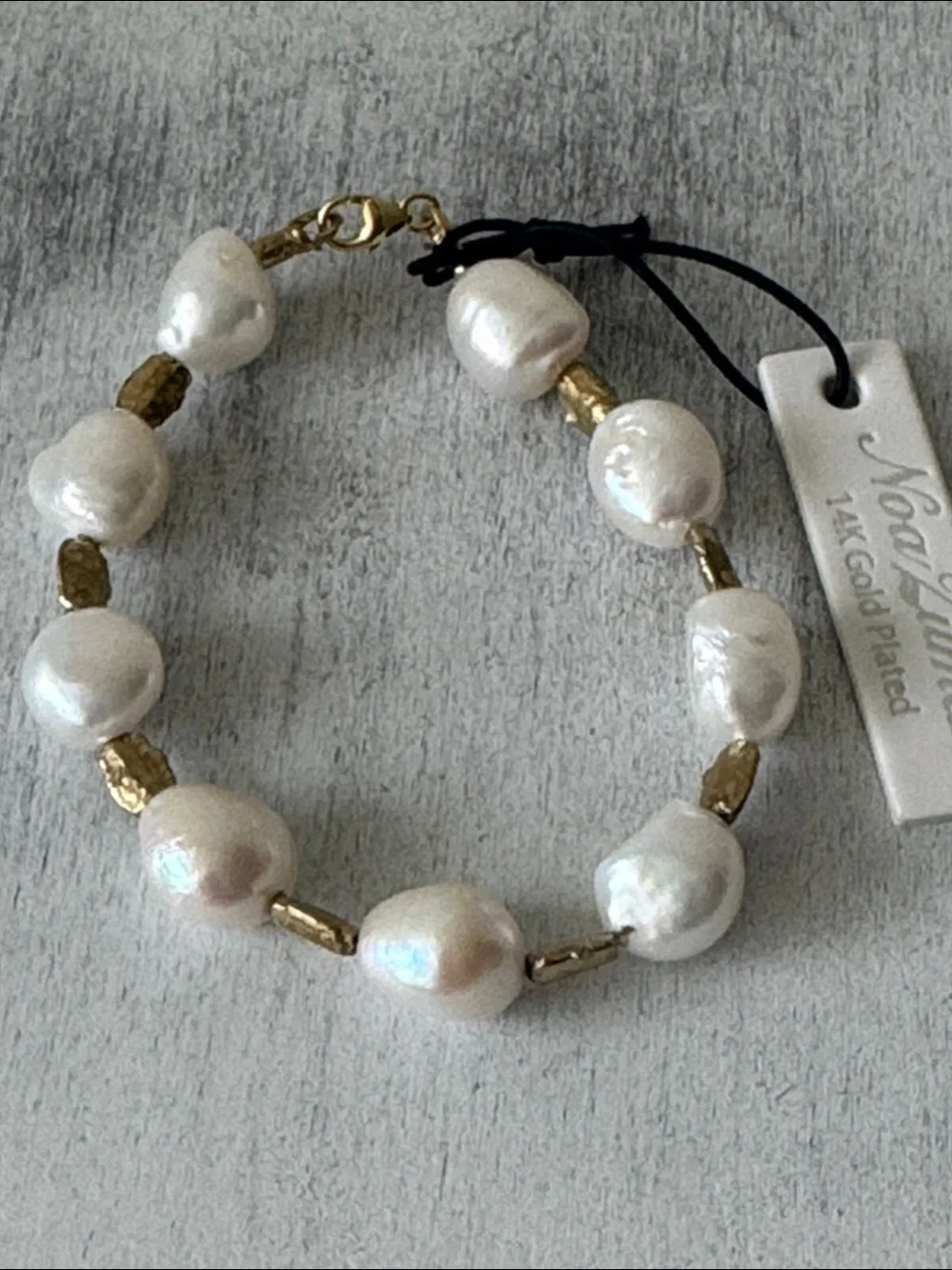 Noa Zuman Fresh Water Large Pearls Bracelet w Gold Plated Studs